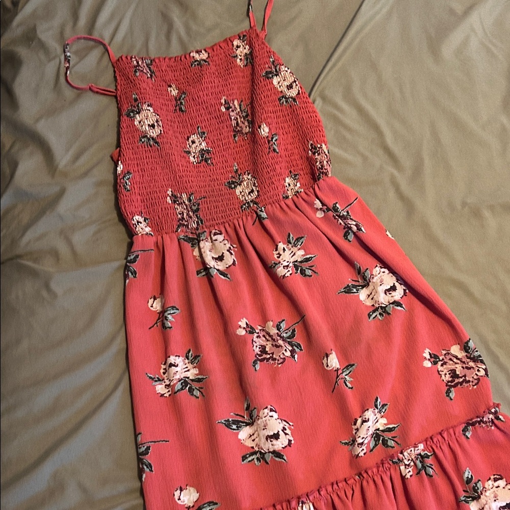 Floral Smocked Bodice Red Sundress